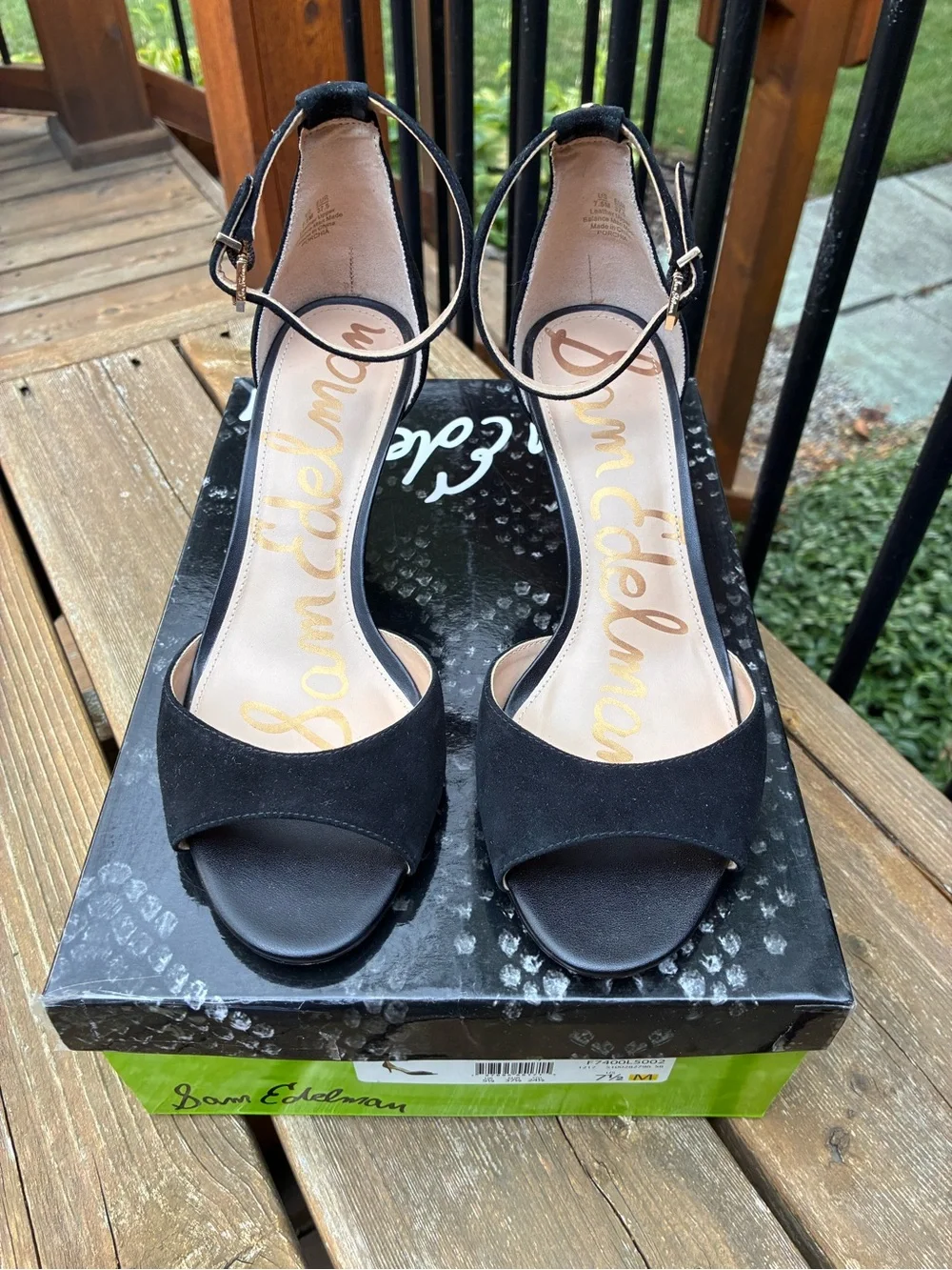 Sam Edelman Black Suede Porchia Open-Toe Ankle-Strap Heels size 7.5